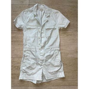 Madewell 100% Cotton Garment Dyed Coverall Romper in Light Green Size XS‎